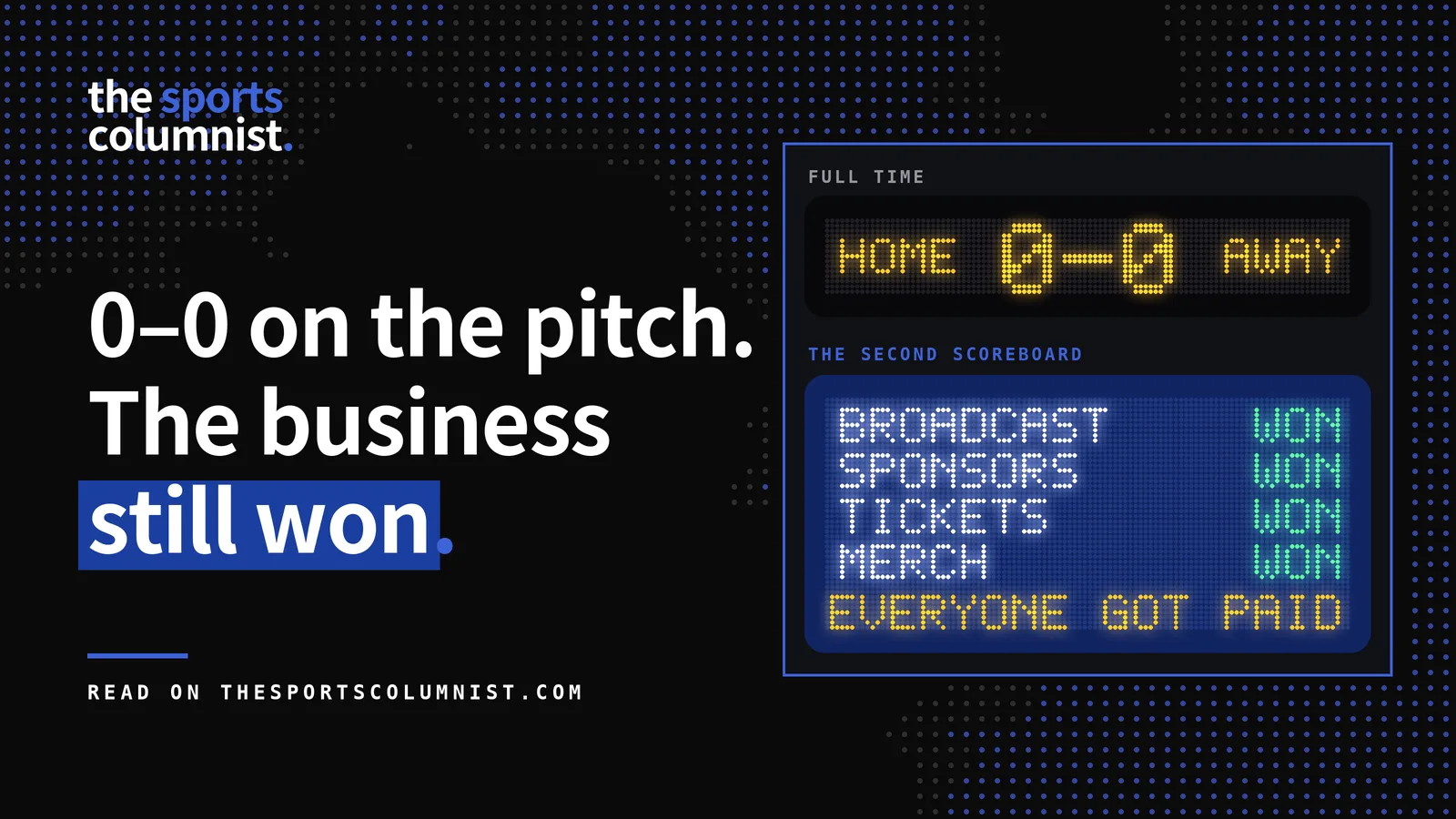 Why a goalless draw is still a good day for the business of sport” on a dark abstract background